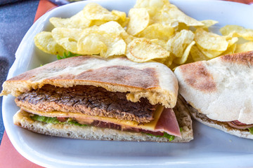 Bread meat and chips