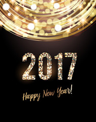 Happy New Year 2017 card, Golden lights background