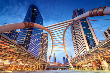 Bangkok,Thailand - October 1,2016 :Twilight time Bangkok Chongnonsi skywalk,This sky walk is on Sathon road to connect Sathon road and sky train,  Sathon district in central Bangkok.