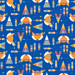 Seamless pattern with different cute foxes