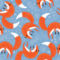 Seamless pattern with different cute foxes
