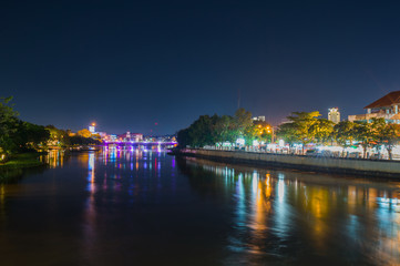 Fototapeta premium Night view Ping River Chiang Mai,Chiangmai,Thailand