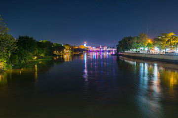 Fototapeta na wymiar Night view Ping River Chiang Mai,Chiangmai,Thailand