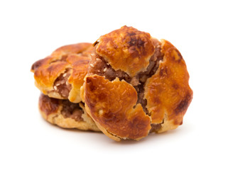 side view sweet mini chewy cakes or chickee cakes on white background