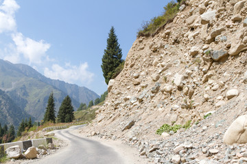 mountain road with stones