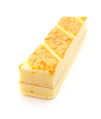 sweet long sponge cake on a white background