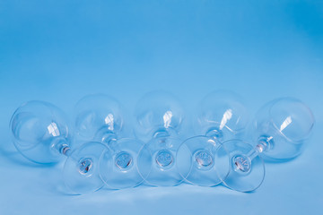 Five empty wine glasses