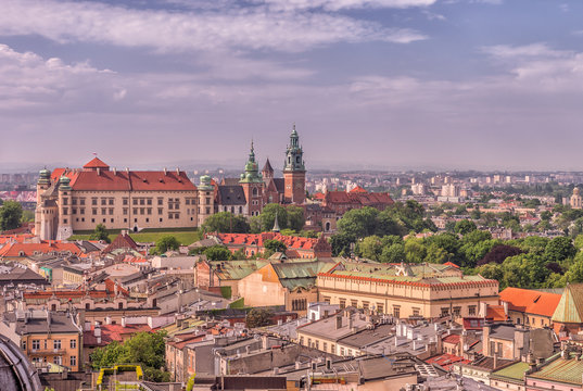 Wawel Castle and Wawel cathedralover Krakow old city on sunny day