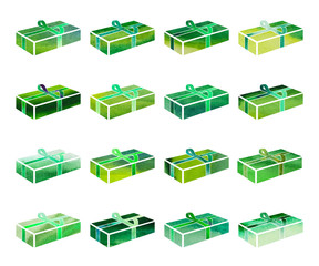 Set of Green box with a gift for Christmas or anothrer holiday