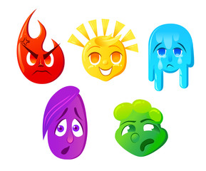 Fear surprise joy sadness disgust Emoticon vector illustration. Set emoticon face on a white background. Different emotions collection