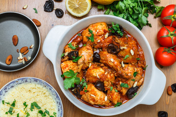 Chicken stew with lots of juicy prunes, top view