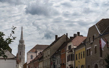 Street view of the most popular church in Budapest, Hungary