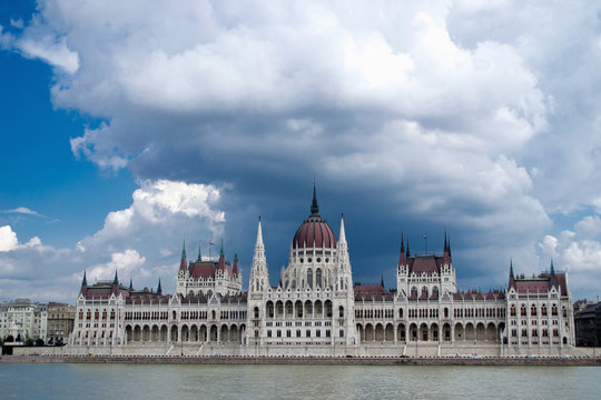 Straight view on Parliament over Danube river