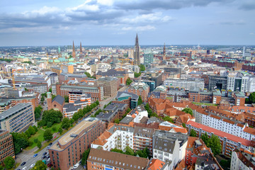 Fototapeta na wymiar Hamburg cityscape view from top of Holm Church