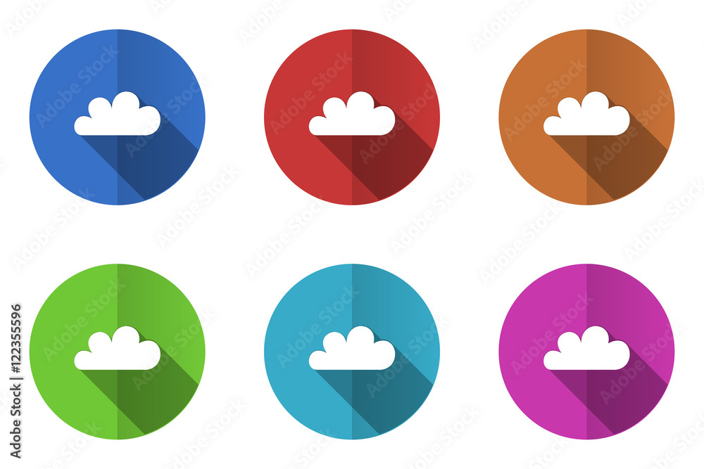 Poster Flat design vector icons. Colorful cloud web buttons set. 