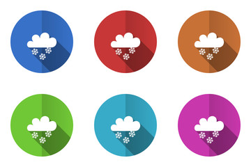 Flat design vector icons. Colorful snow web buttons set. 
