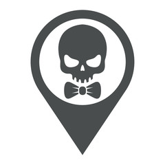 Icono plano localizacion craneo con corbata lazo gris