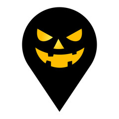  Icono plano localizacion rostro de calabaza halloween negro