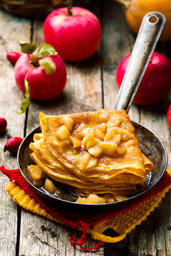 Pumpkin Crepes With Cinnamon Apples