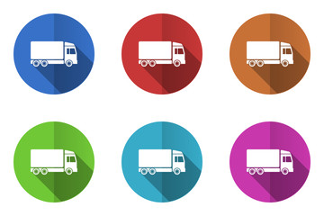 Flat design vector icons. Colorful cargo web buttons set. 