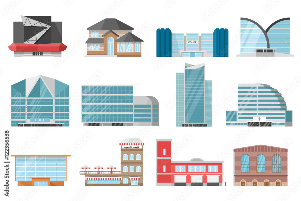 Sticker City Buildings Icon Set 