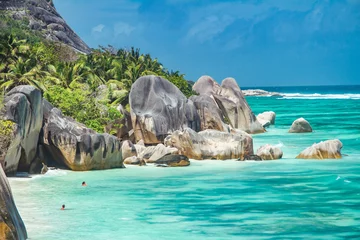 Cercles muraux Anse Source D'Agent, île de La Digue, Seychelles The most beautiful beach of Seychelles - Anse Source D'Argent