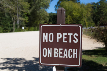 No Pets on Beach Brown Sign