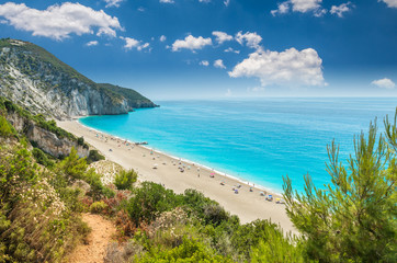 Obraz premium Milos beach on Lefkada island, Greece. Milos beach near the Agios Nikitas village on Lefkada, Greece
