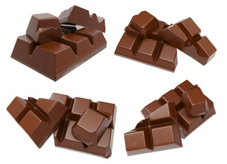 Broken chocolate bar isolated on white background. 3D rendering