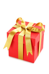Gift box with ribbon isolated on a white