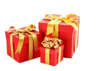 Gift boxes with ribbon isolated on a white