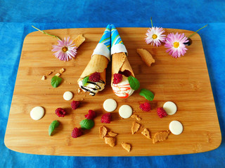 Ice cream in waffle cones