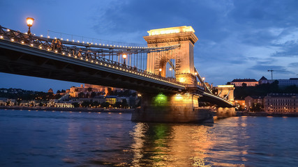 Fototapeta premium Low angle view of the most popular bridge in Budapest