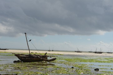Imbarcazione di legno chiamata dohw- barca araba sull'isola di zanzibar