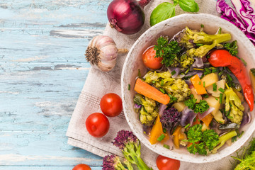 Bowl of vegetable stew top view