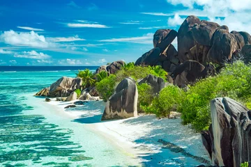 Stickers fenêtre Anse Source D'Agent, île de La Digue, Seychelles La plus belle plage des Seychelles - Anse Source D& 39 Argent