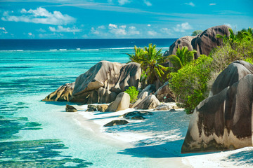 The most beautiful beach of Seychelles - Anse Source D'Argent - obrazy, fototapety, plakaty