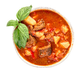 Hungarian goulash top view isolated