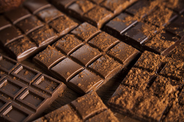 Bars Chocolate , candy sweet, dessert food on wooden background