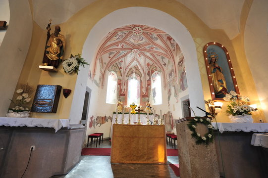 Inside of a church, altar.