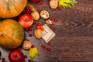 Thanksgiving day: Pumpkins with different decorations