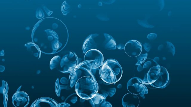 A 15 Second Reveal Of Glass Bubbles Ascending To The Top Over A Blue Background.