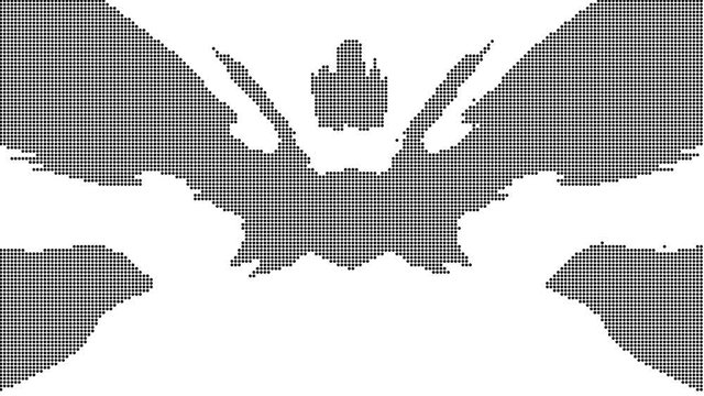 A 15 second loop of a symmetrical dot matrix Rorschach crest. HD 1080.