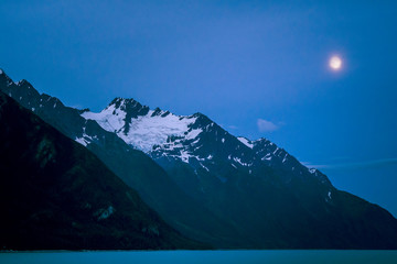 Moonrise over Mountains in Alaska