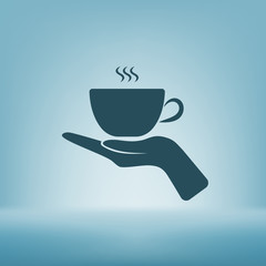 Hand with coffee cup sign icon, vector illustration