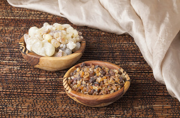 Myrrh and frankincense  is an aromatic resin, used for religious rites, incense and perfumes