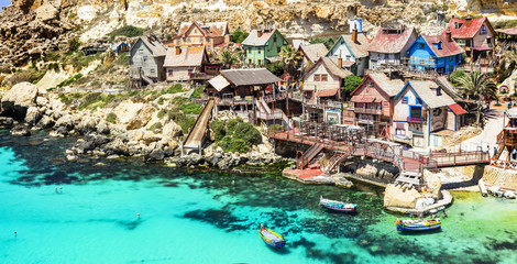 famous Popeye village in Malta- popular touristic attraction - obrazy, fototapety, plakaty