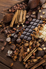 Praline Chocolate on wooden backgroud