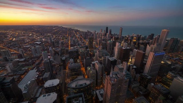 Aerial View of City Downtown twilight