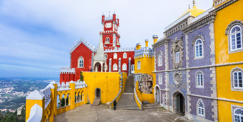 Amazing romantic castle Pena in Sintra. Portugal - obrazy, fototapety, plakaty